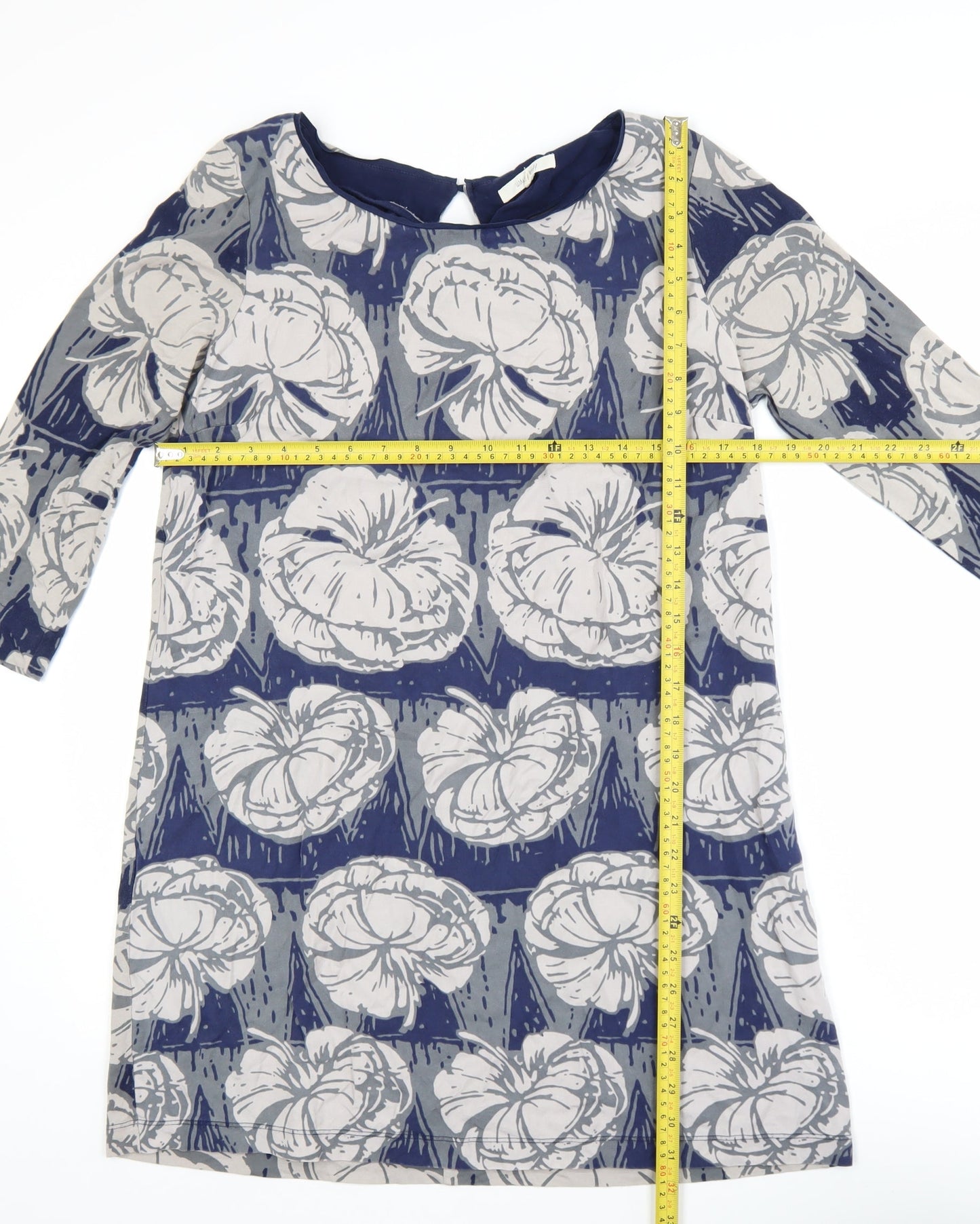 White Stuff Women's Blue Floral Shift Dress Size 12 3/4 Sleeve