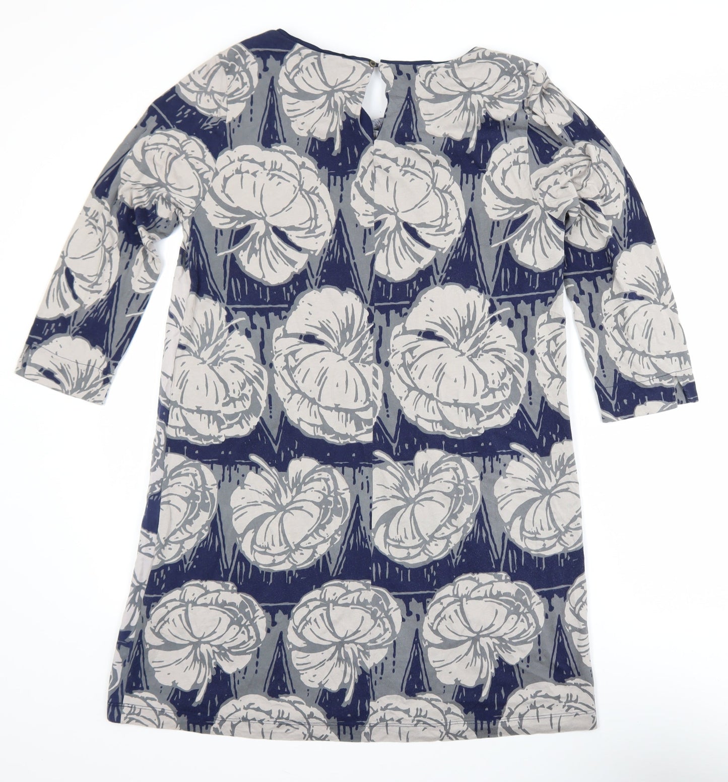 White Stuff Women's Blue Floral Shift Dress Size 12 3/4 Sleeve