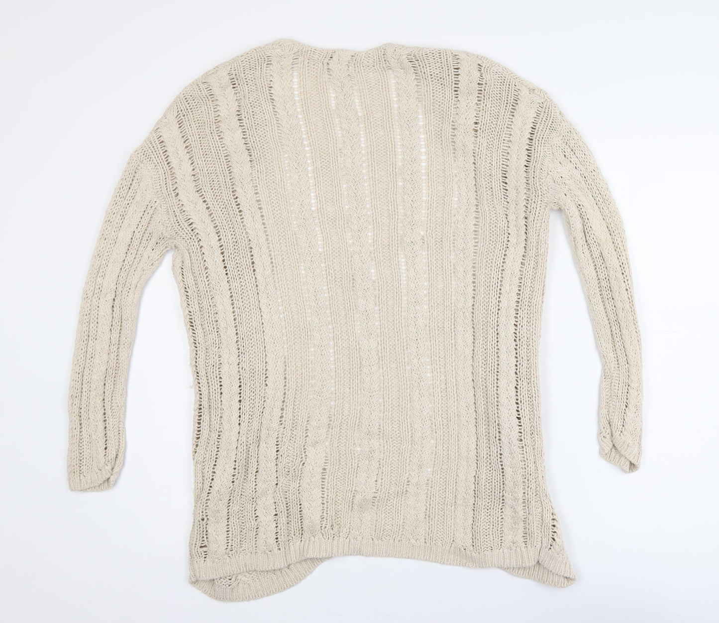 Garnet Hill Women's Beige Open-Knit Linen Cotton Cardigan Size S