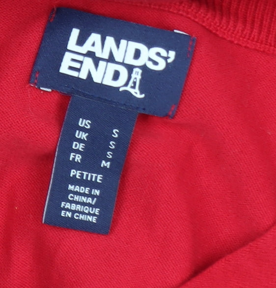 Lands' End Women's Red Petite S Crew Neck Cotton Cardigan Jumper