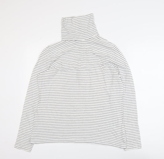 Lands' End Women’s White Striped Roll Neck Long Sleeve Top L