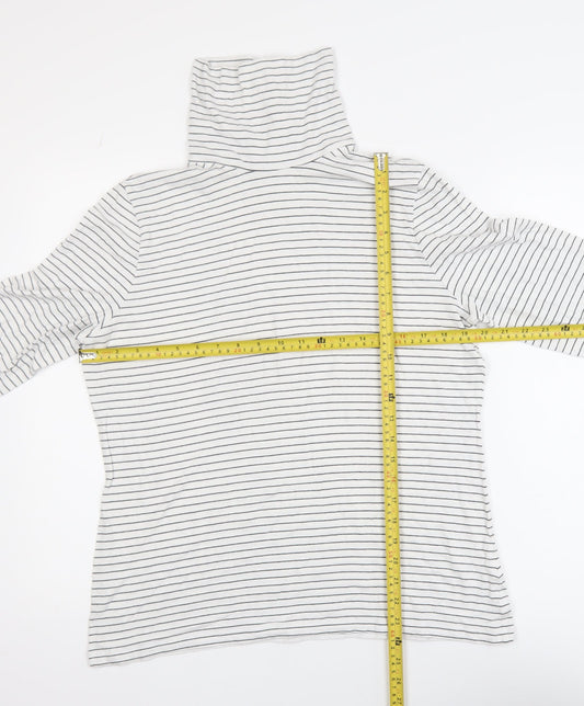 Lands' End Women’s White Striped Roll Neck Long Sleeve Top L