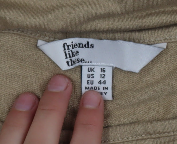 Friends Like These Women’s Beige 3/4 Sleeve Stretch Jersey Top UK 16