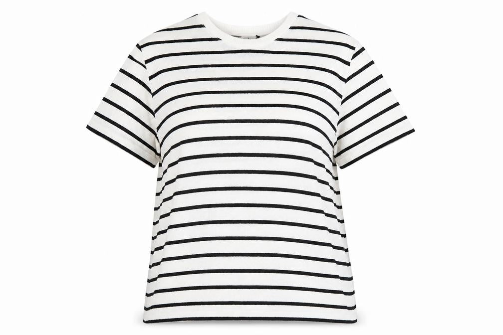 H&M Women’s White Black Striped Short Sleeve Cotton T-Shirt Size 18