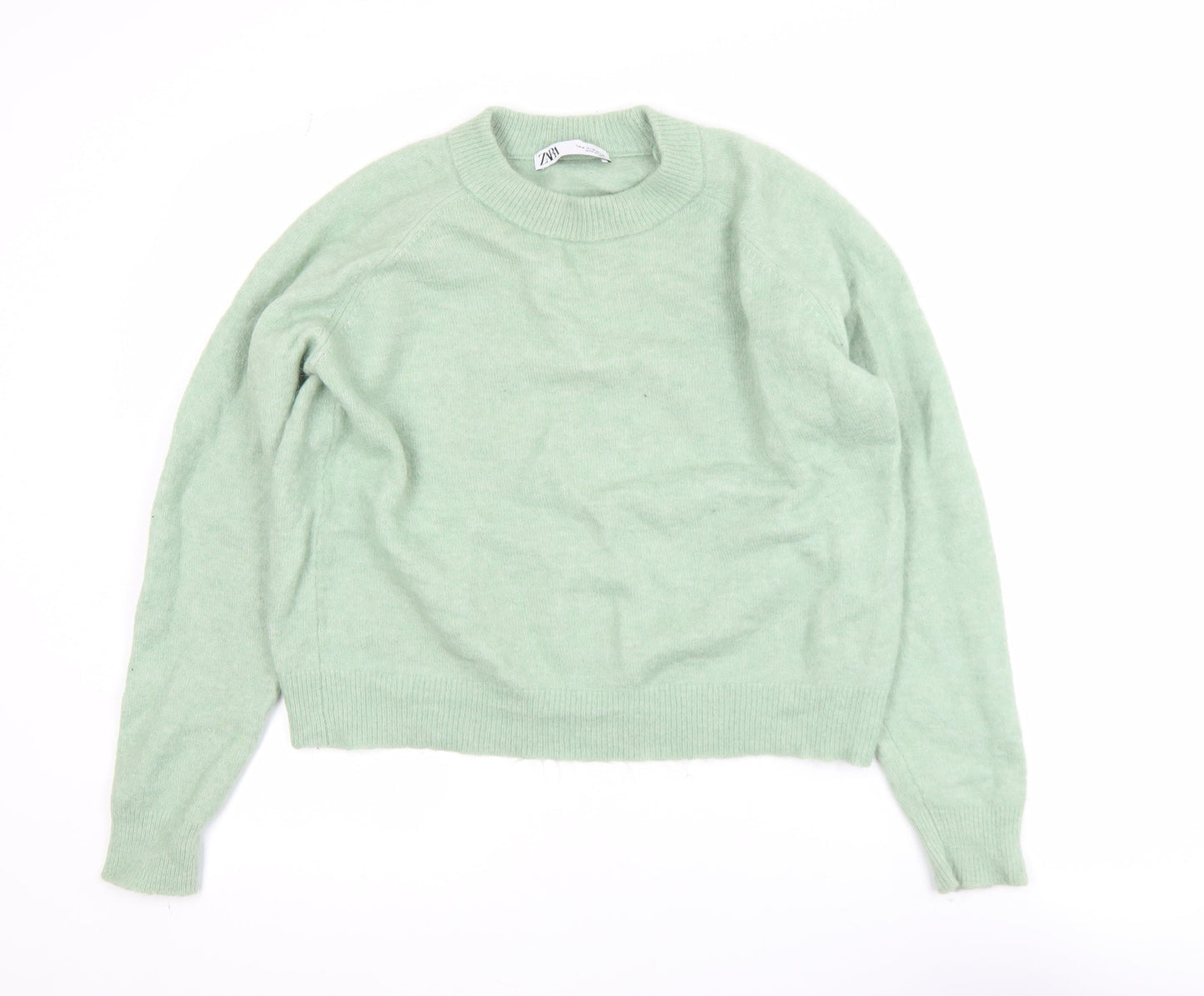 Zara Womens Green Alpaca Wool Blend Crew Neck Pullover Jumper Size 12