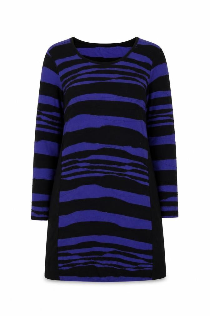 Adini Women’s Blue Black Stripe Shift Dress L 3/4 Sleeve Casual