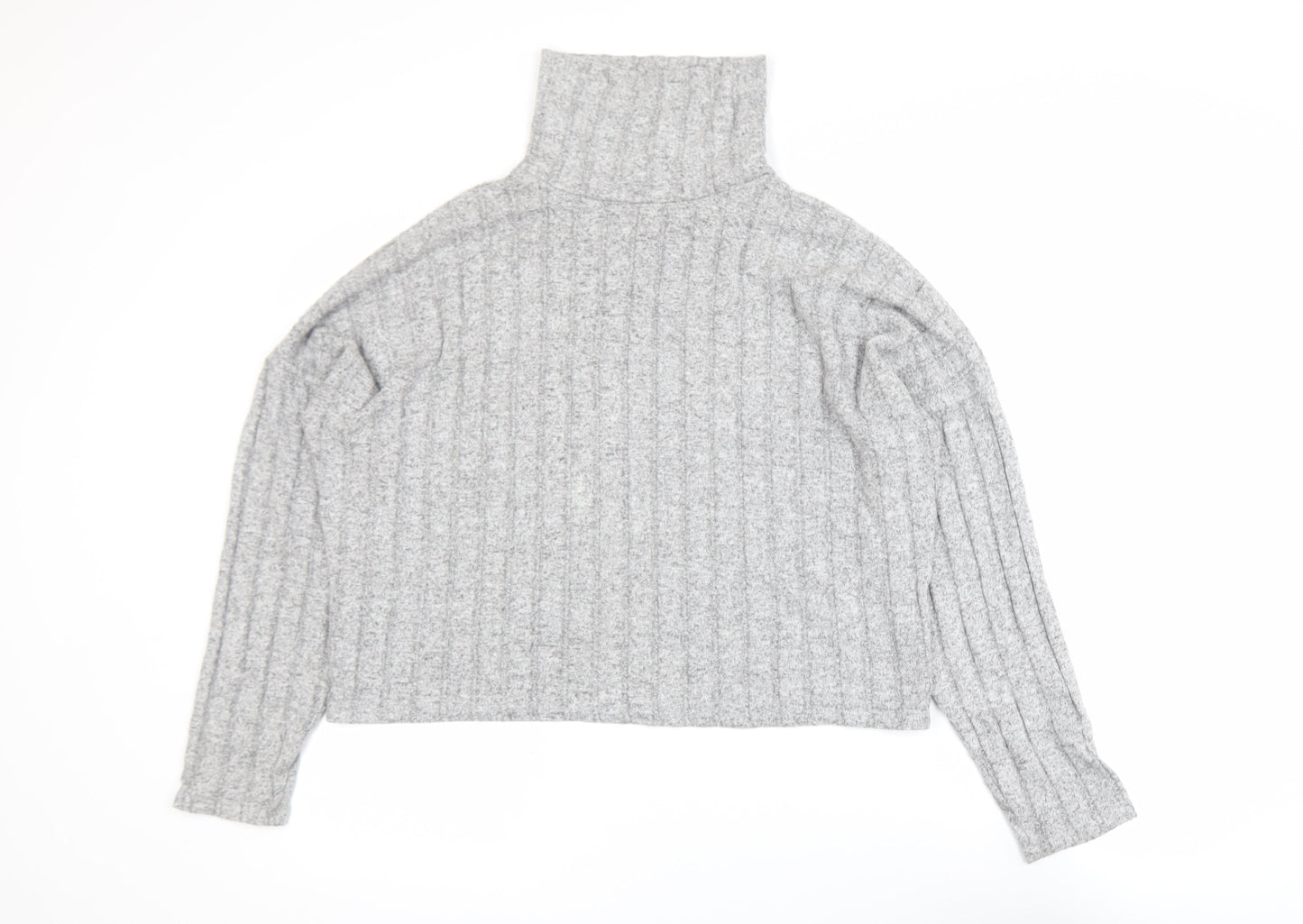 New Look Womens Grey Roll Neck Rib Knit Long Sleeve Top Size L