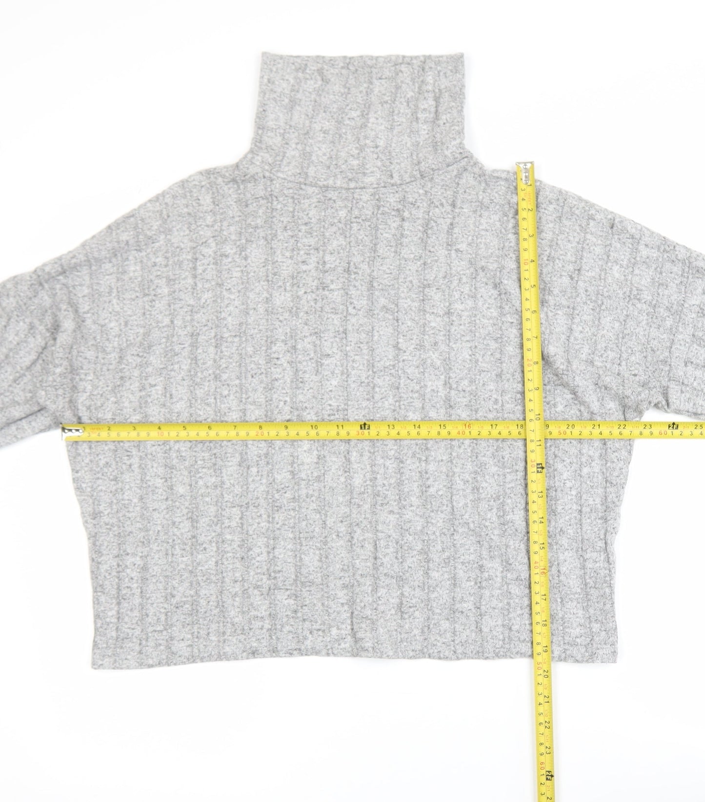 New Look Womens Grey Roll Neck Rib Knit Long Sleeve Top Size L