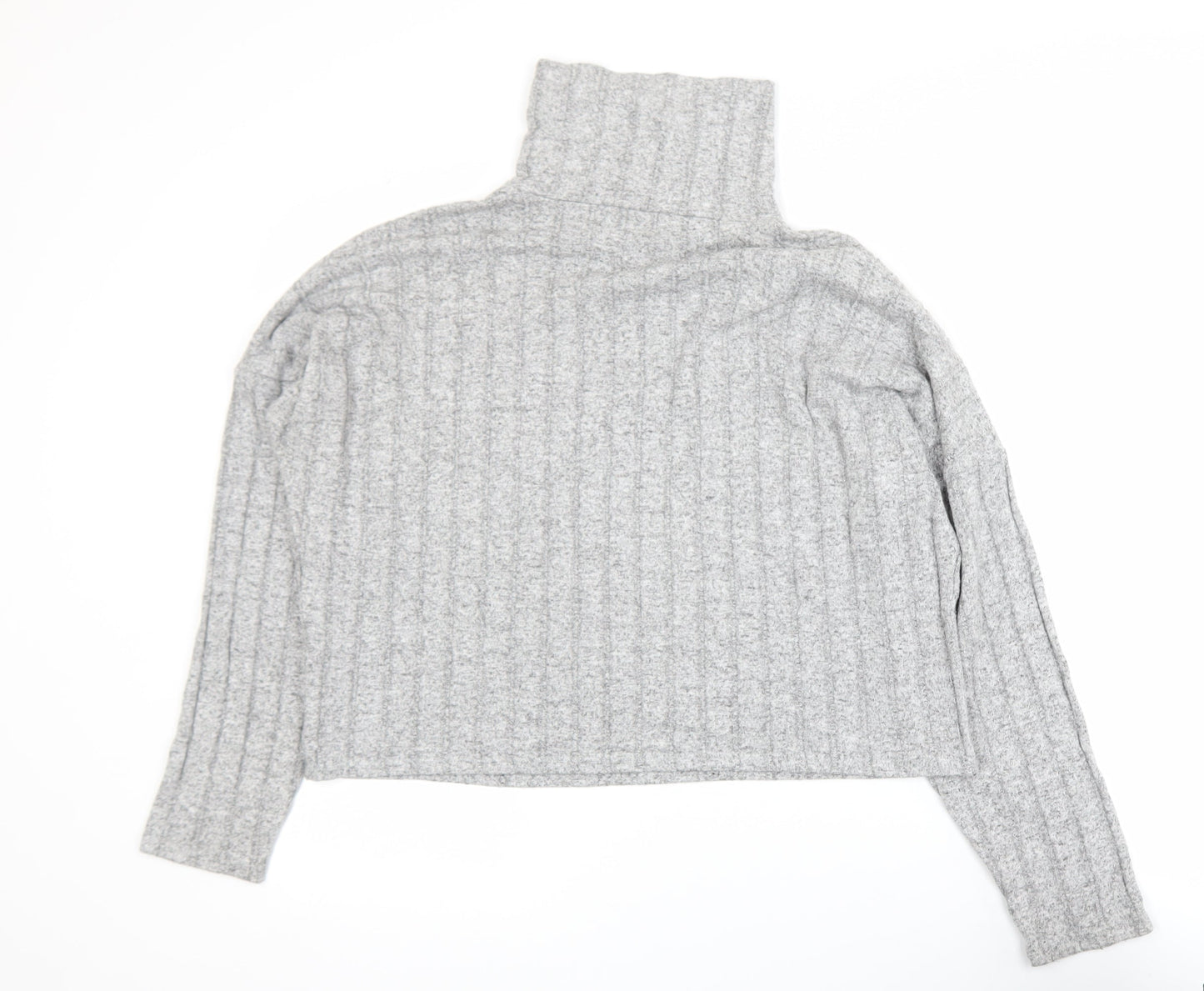 New Look Womens Grey Roll Neck Rib Knit Long Sleeve Top Size L