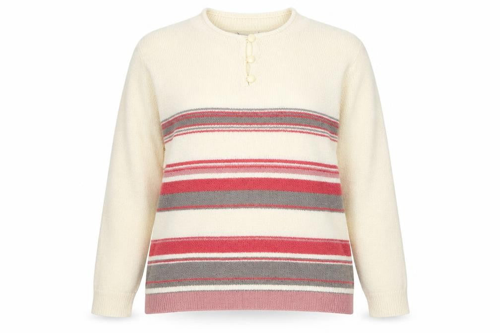 Honor Millburn Womens Ivory Striped Henley Jumper Size 14-16 Acrylic Knit