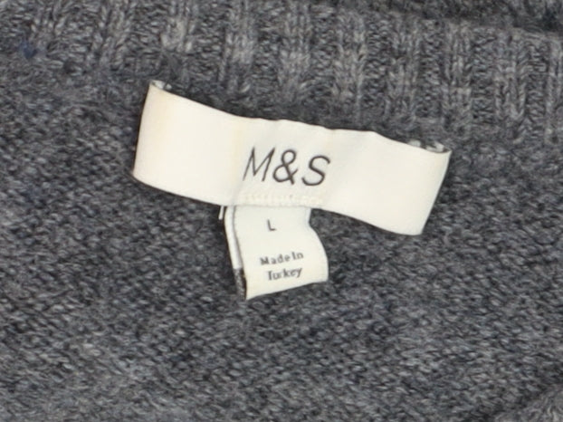 Marks and Spencer Women's Grey Cardigan L Crew Neck Wool Blend