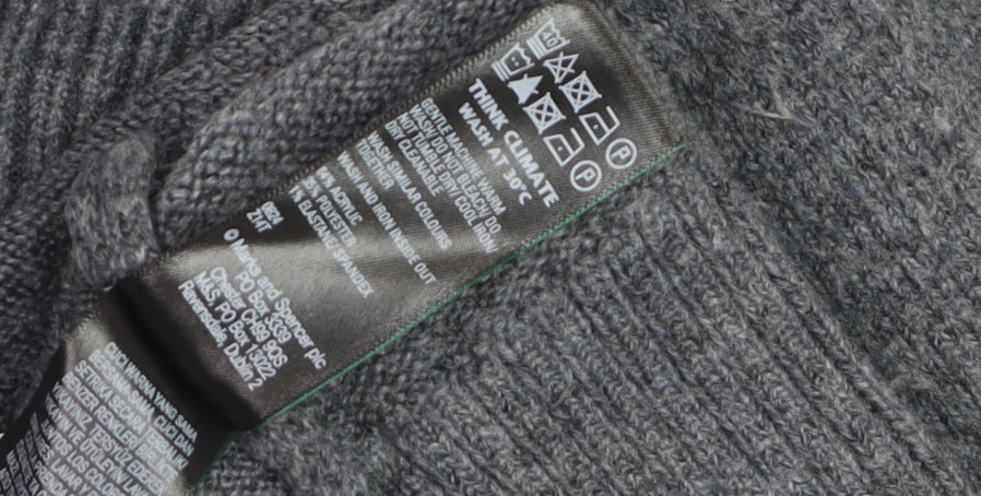 Marks and Spencer Women's Grey Cardigan L Crew Neck Wool Blend