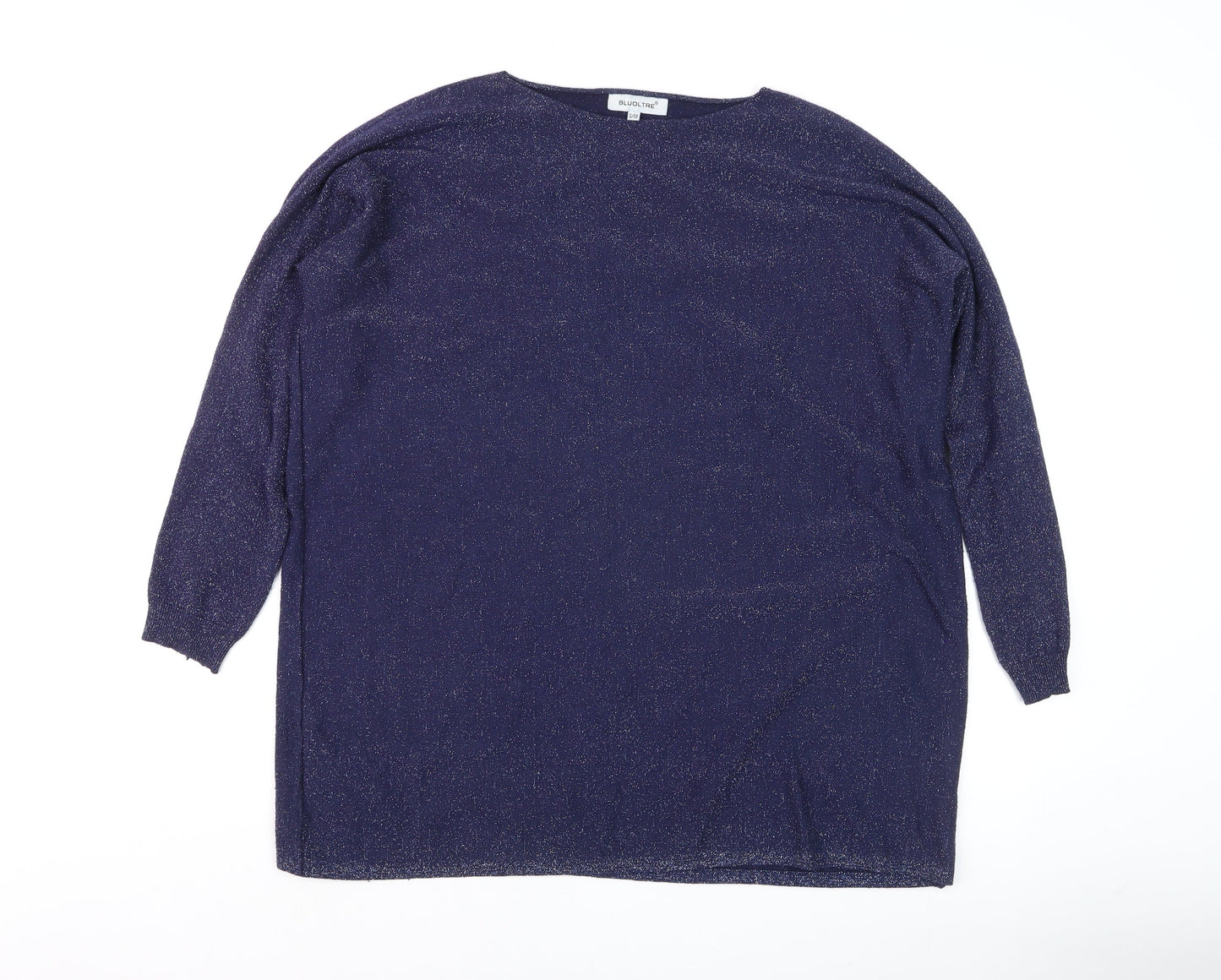 Bluoltre Women Blue Glitter Knit Long Sleeve Pullover Jumper S