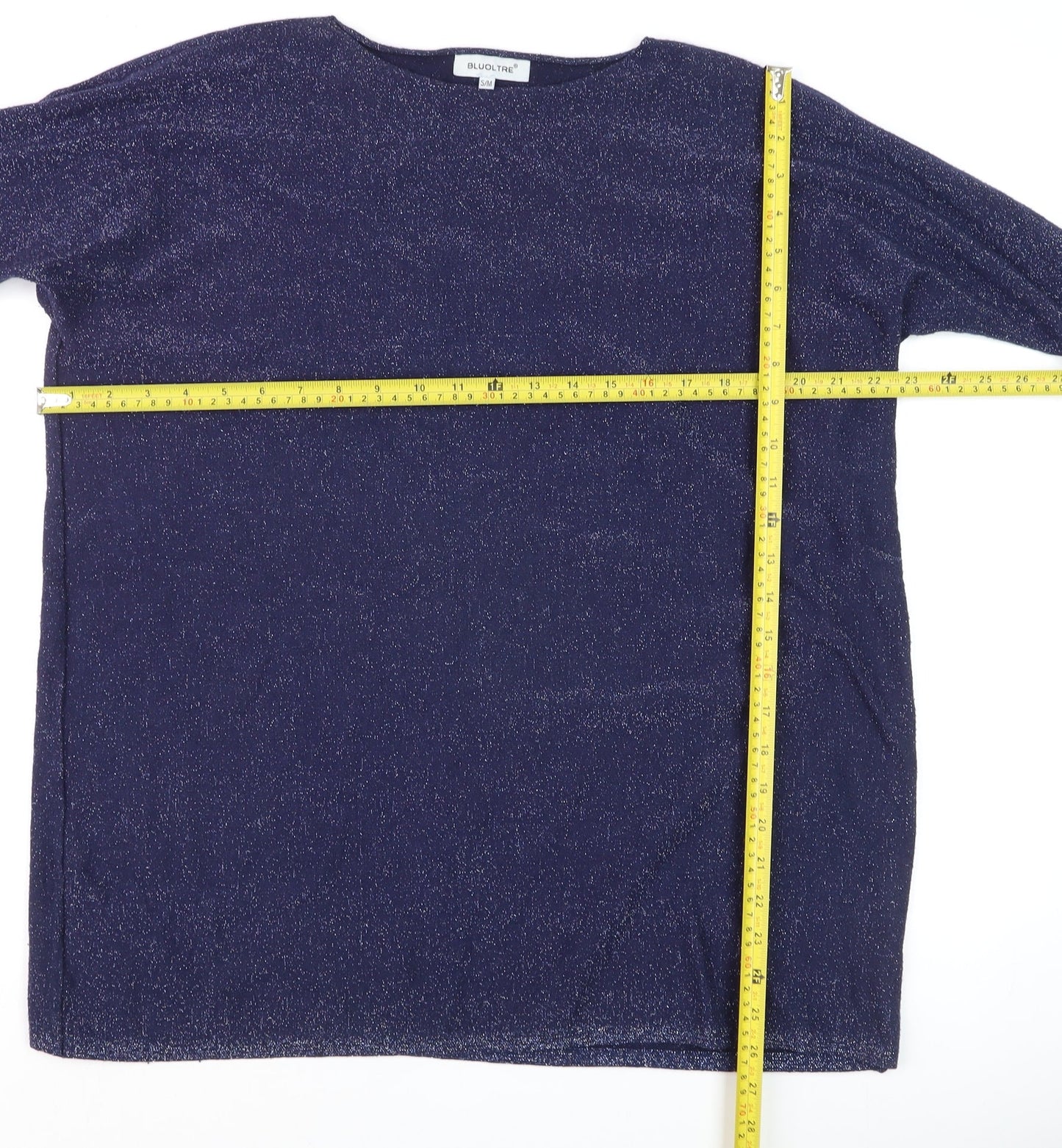 Bluoltre Women Blue Glitter Knit Long Sleeve Pullover Jumper S