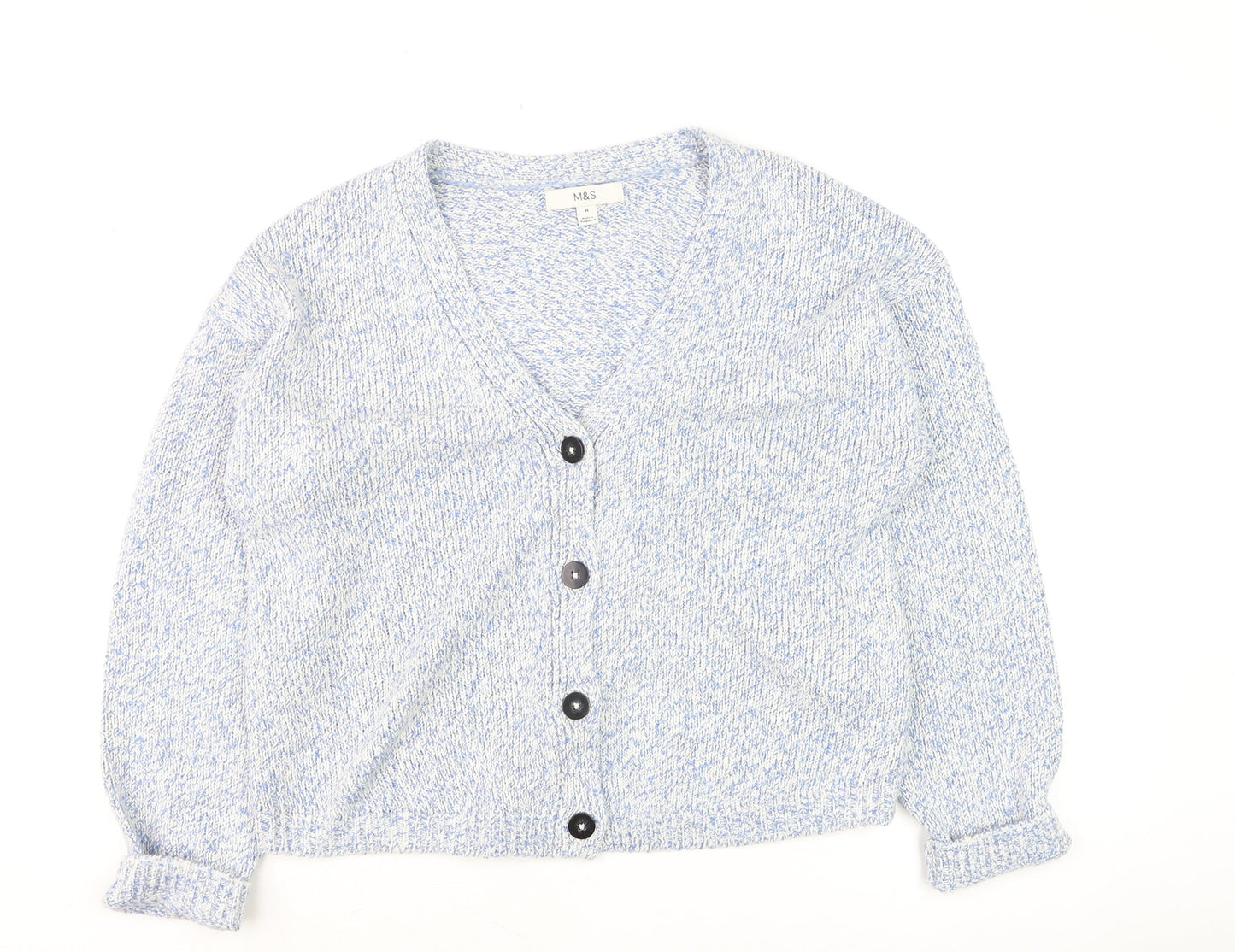 Marks and Spencer Women Blue Knit Button Cardigan M Classic Fit