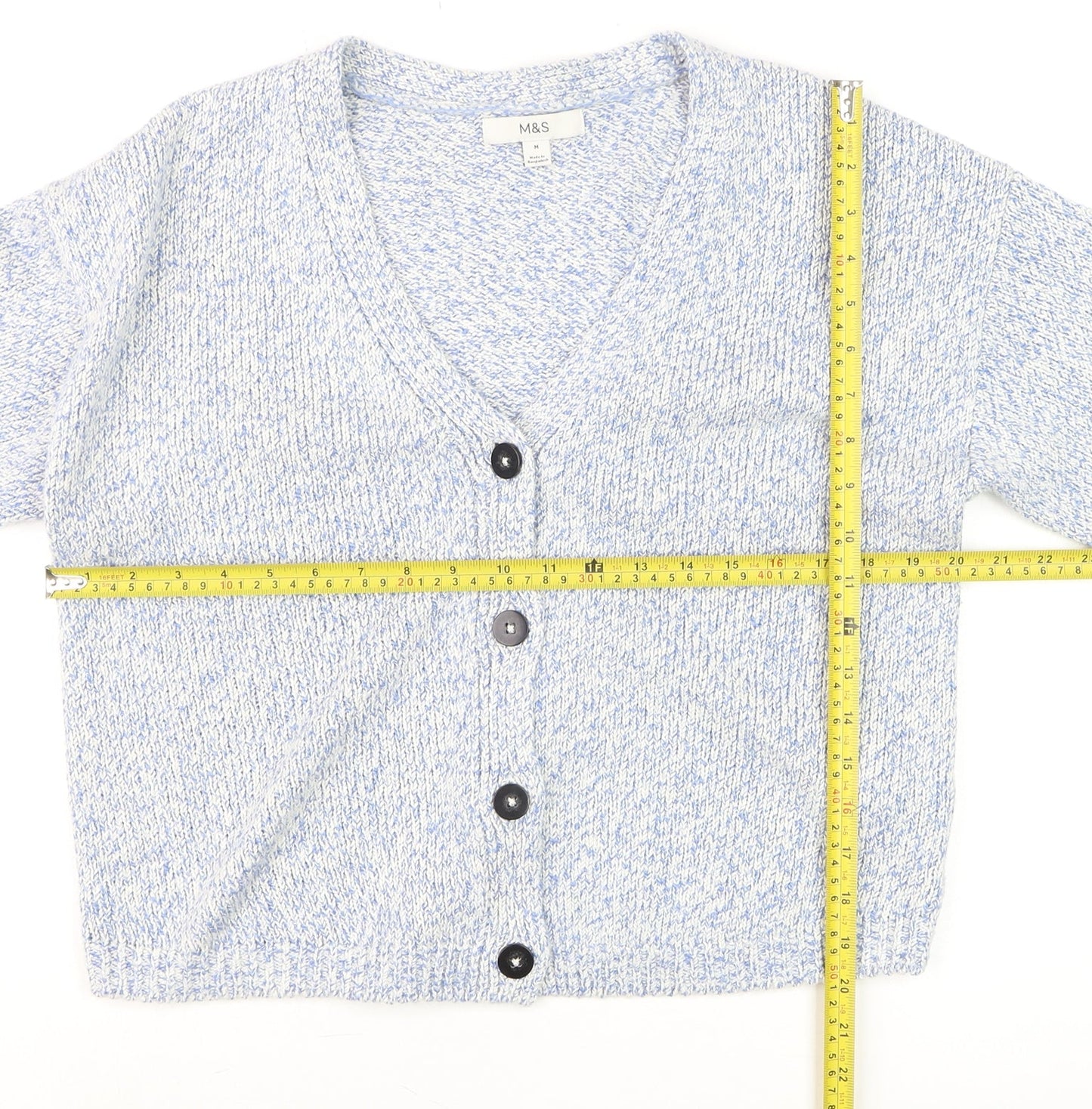Marks and Spencer Women Blue Knit Button Cardigan M Classic Fit