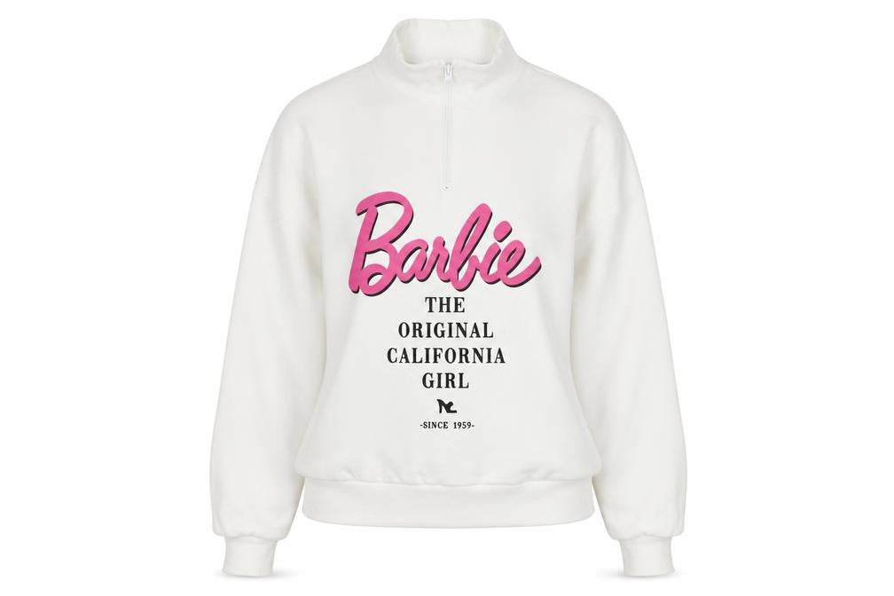 ASOS Design Barbie White 1/4 Zip Sweatshirt Women UK 10 Cotton Blend