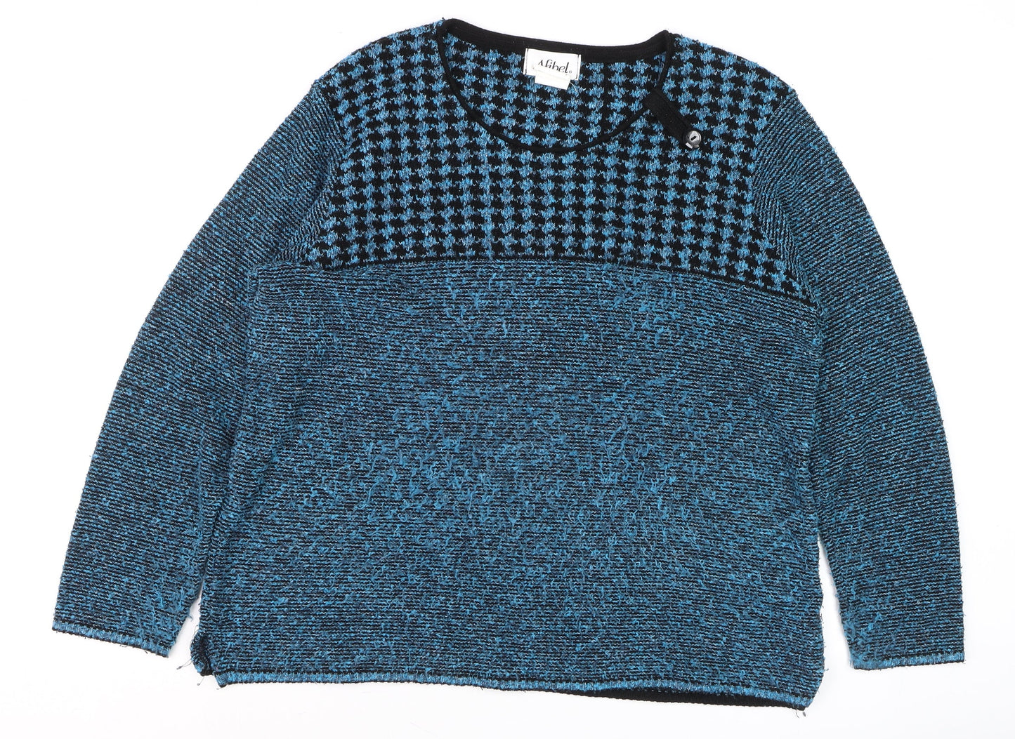 Afibel Women's Blue Geometric Knit Pullover Jumper Size 20