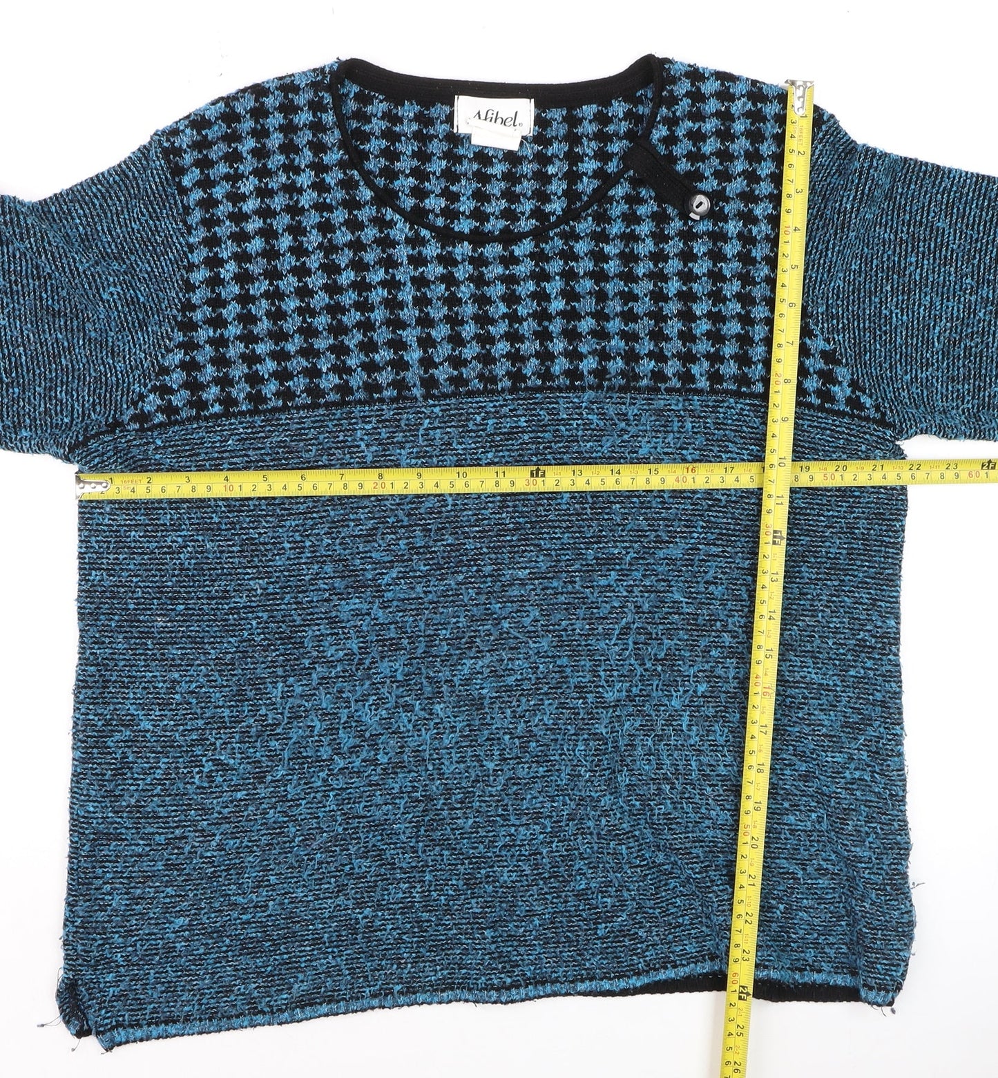 Afibel Women's Blue Geometric Knit Pullover Jumper Size 20