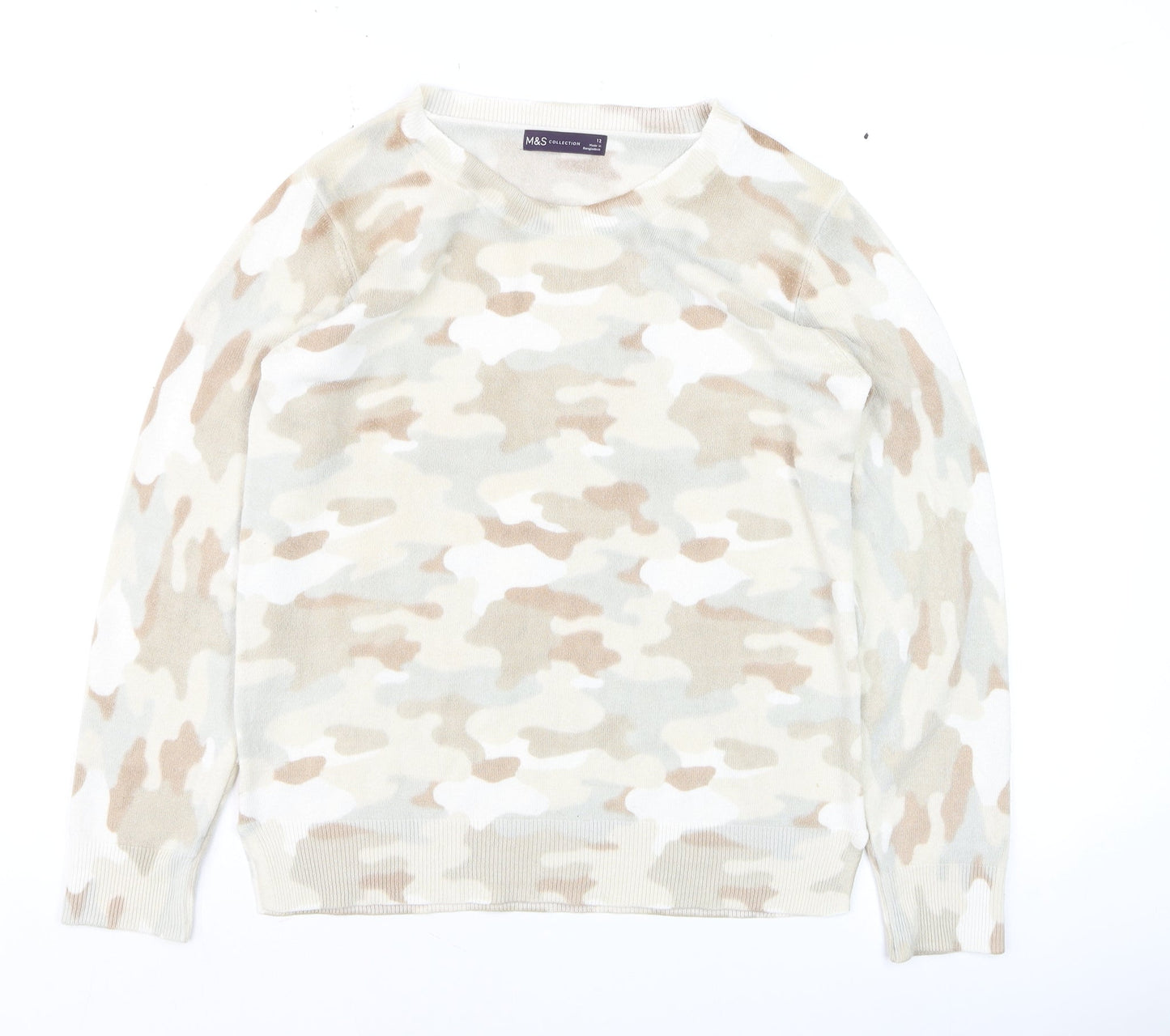 Marks and Spencer Women Beige Camouflage Jumper Size 12