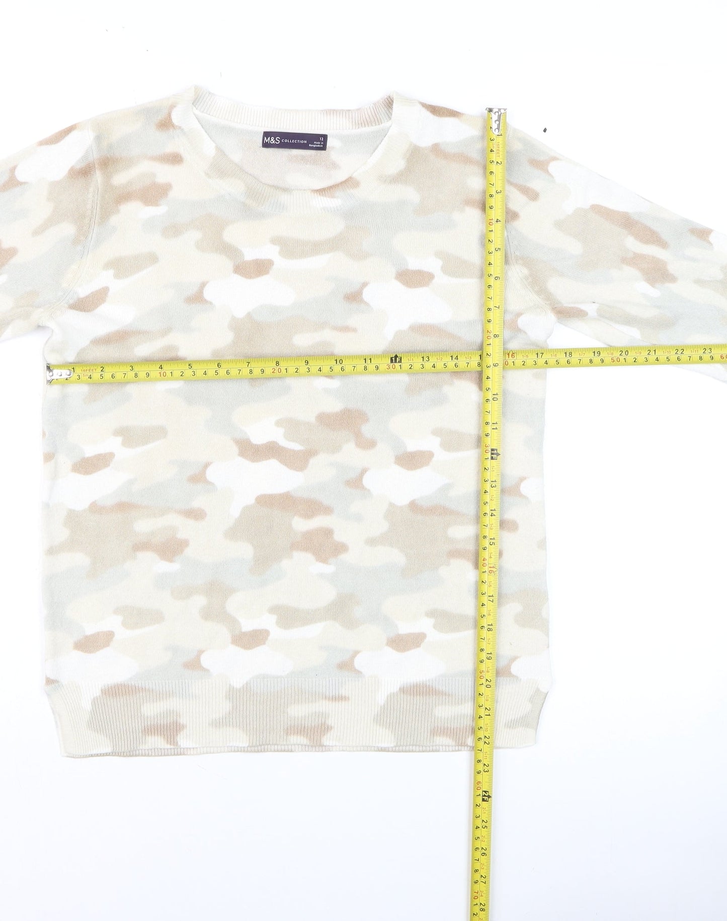 Marks and Spencer Women Beige Camouflage Jumper Size 12
