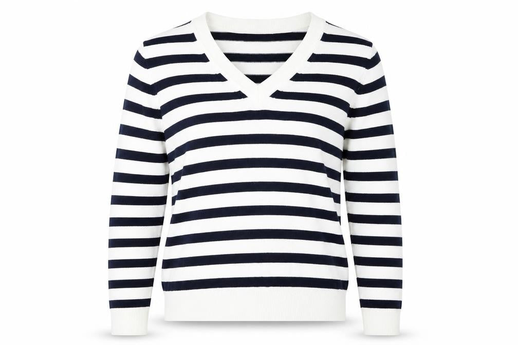 Marks and Spencer Women's Striped V-Neck Cotton Jumper Size S