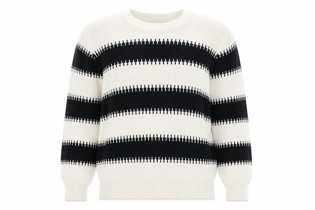 ICHI Women's Black & Beige Stripe Cotton Knit Jumper Size M