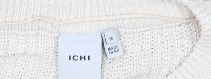 ICHI Women's Black & Beige Stripe Cotton Knit Jumper Size M