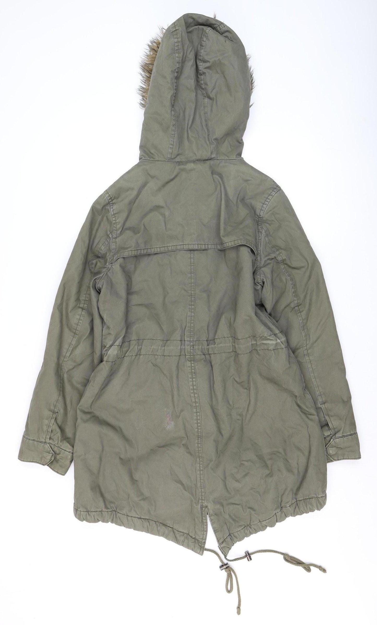 Papaya Weekend Women's Green Fur Trim Hooded Parka Coat Size 8