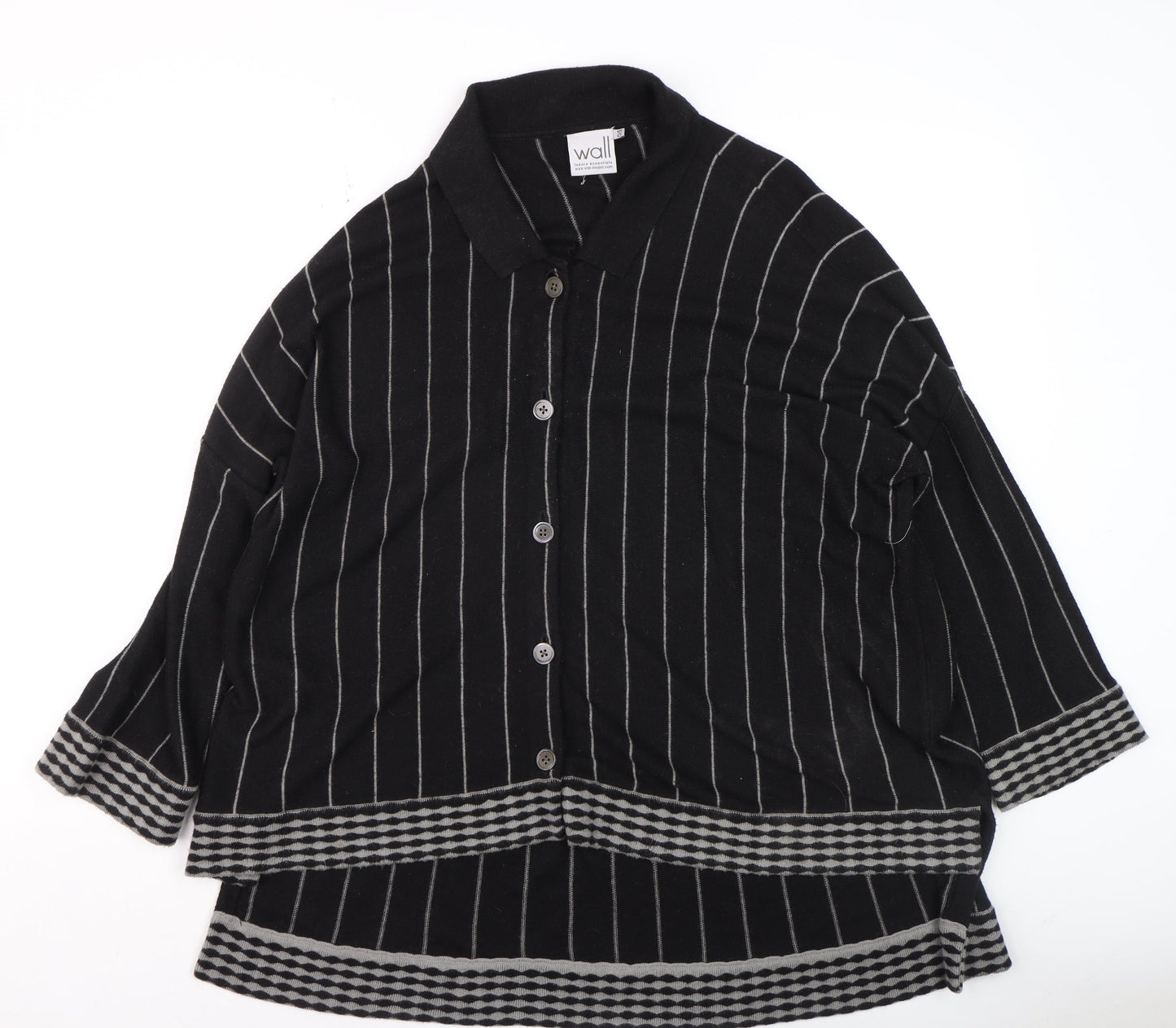 Wall Women’s Black Striped Alpaca Blend Collared Cardigan Size S