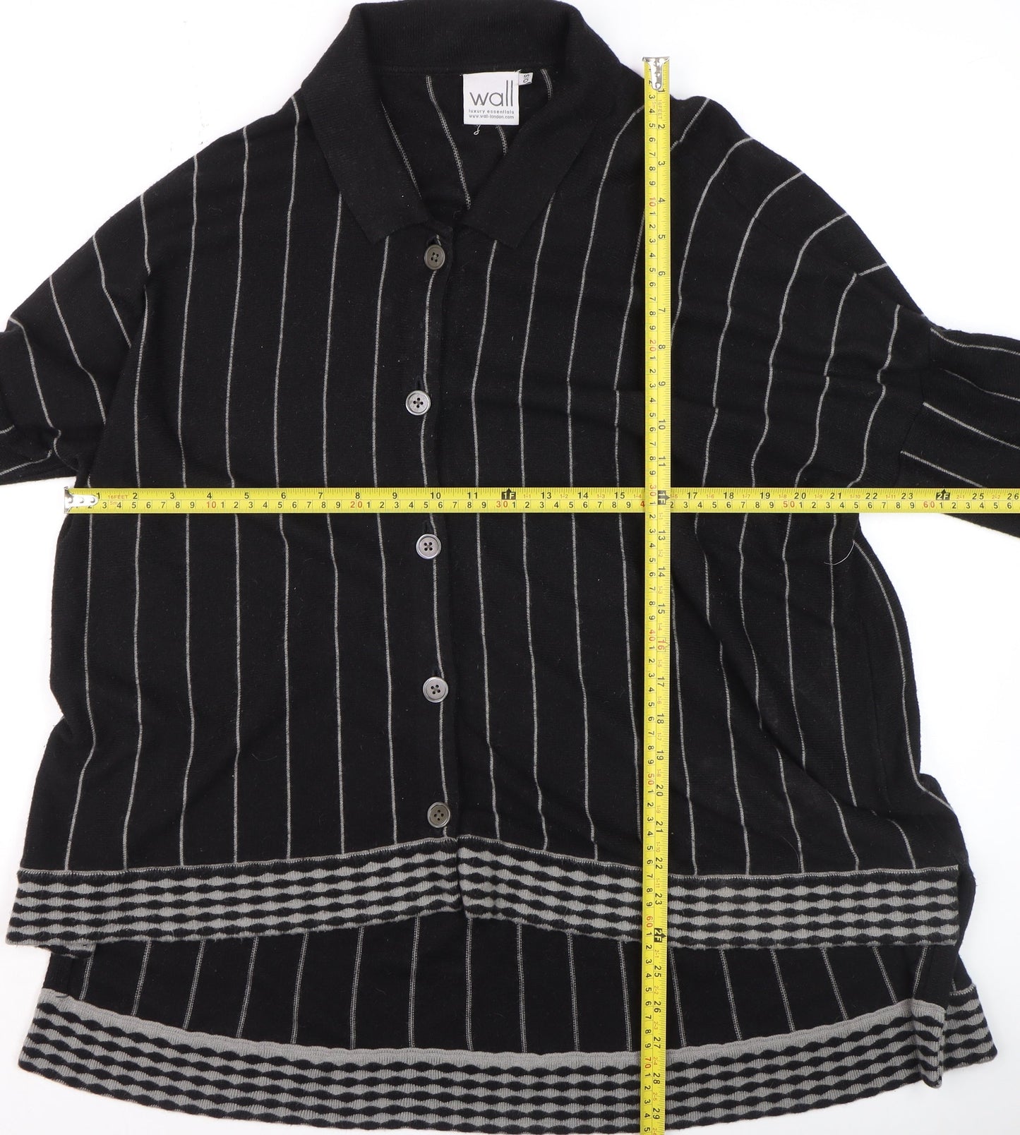 Wall Women’s Black Striped Alpaca Blend Collared Cardigan Size S