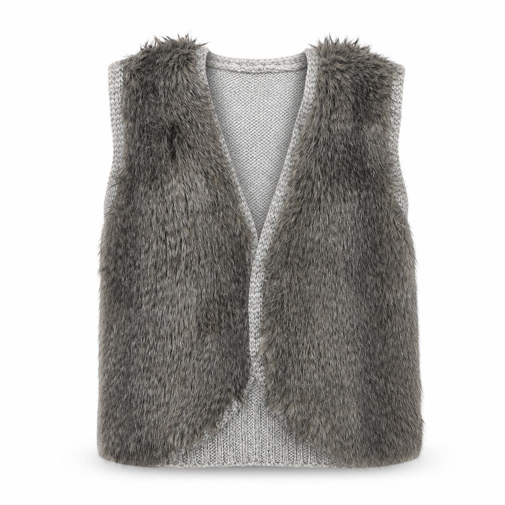 Marks & Spencer Women Grey Faux Fur Knit Waistcoat Size 18
