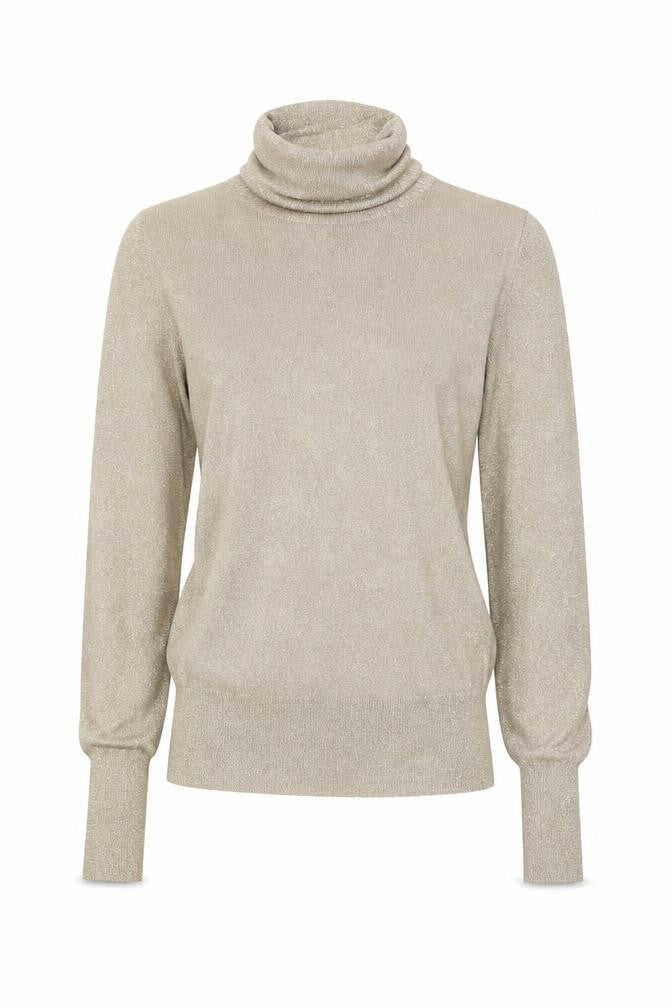 Zara Women Beige Glitter Roll Neck Knit Long Sleeve Top S