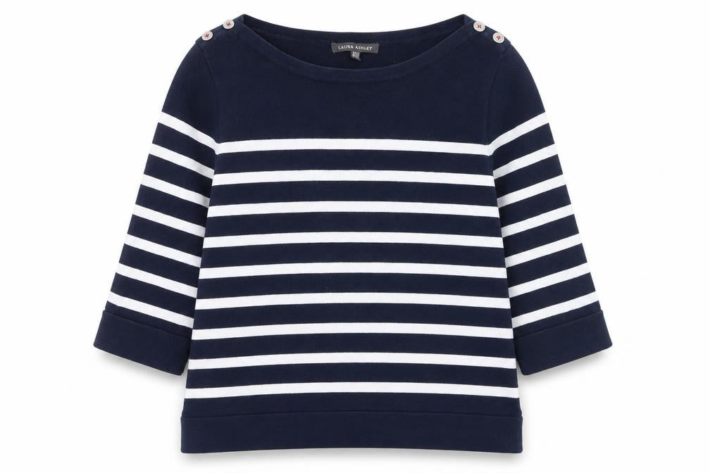 Laura Ashley Women Blue Striped Boat Neck 3/4 Sleeve Jumper Size 12