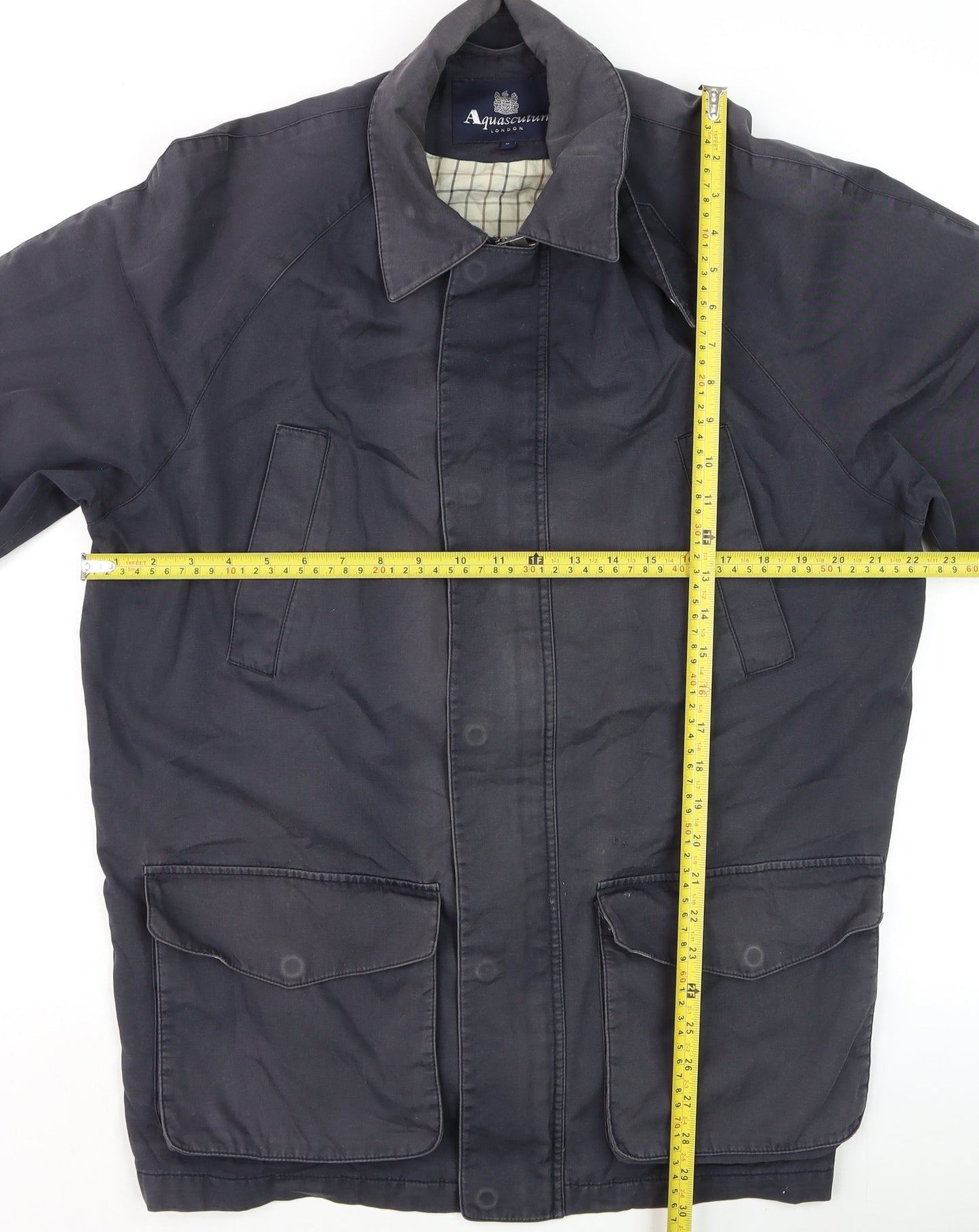 Aquascutum Men Blue Medium Rain Coat Cotton Water Resistant Jacket