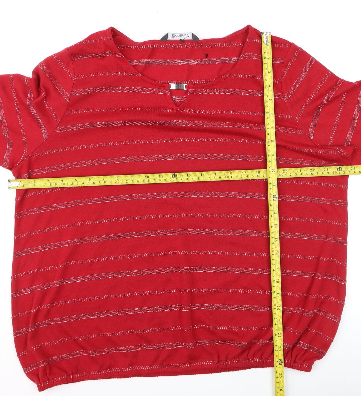 Bonmarché Women’s Red Striped Metallic Jersey T-Shirt Size 20