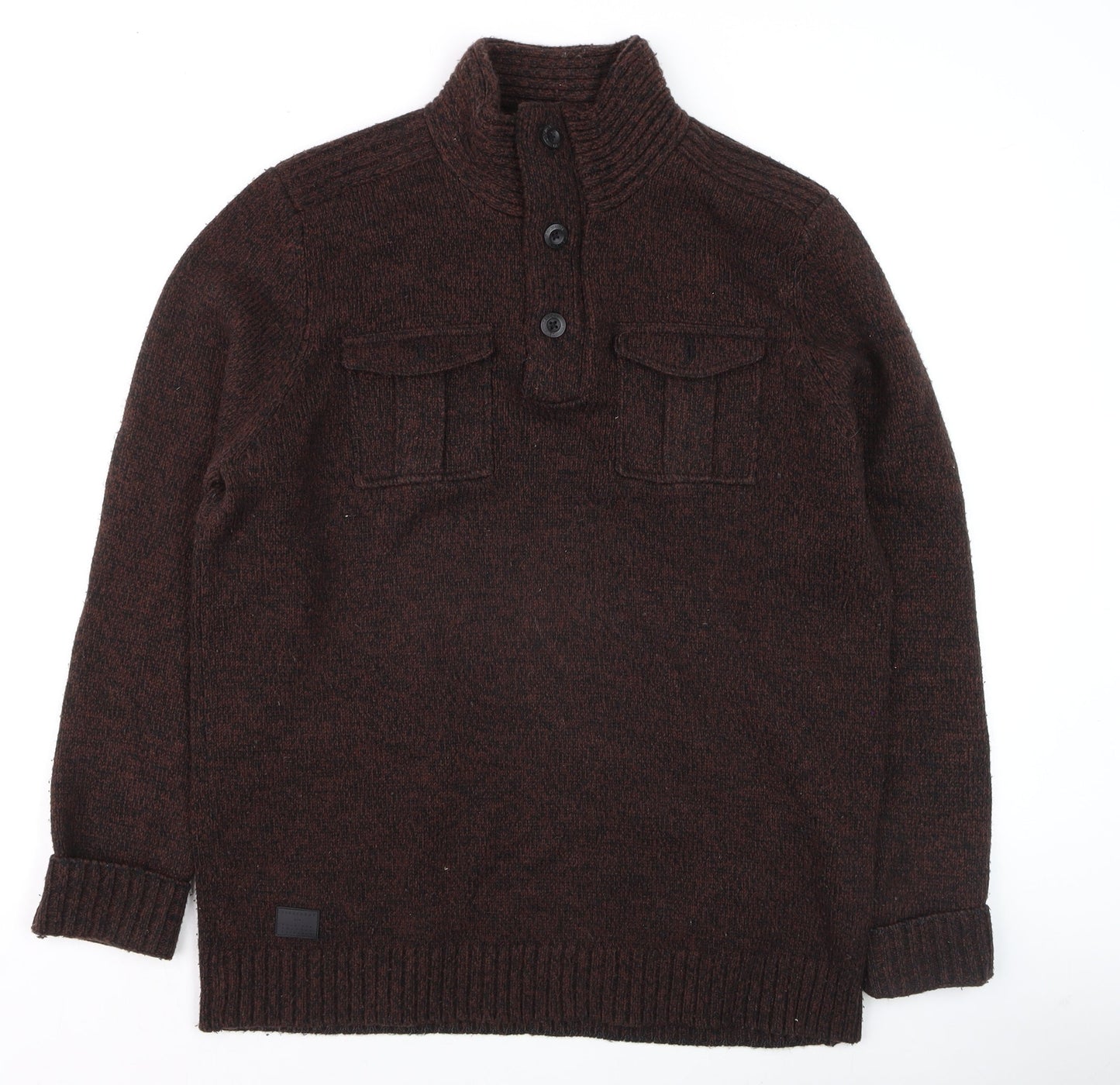 Dissident Men's Brown Henley Knit Jumper Size M