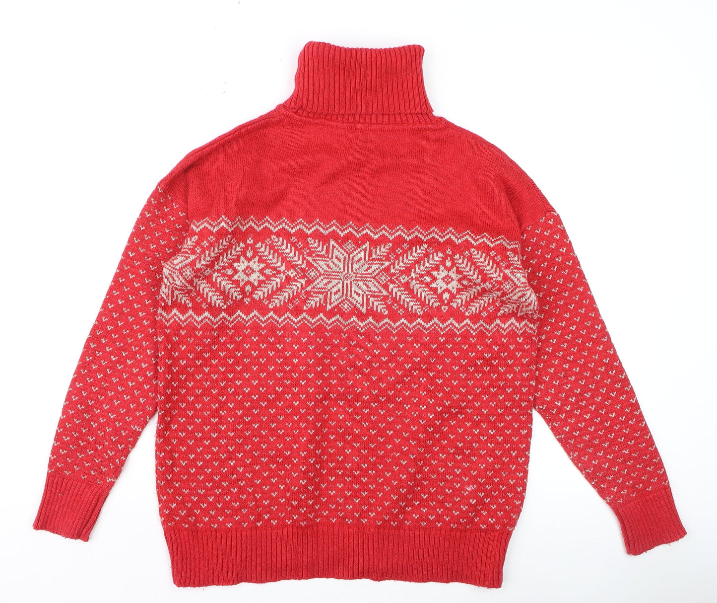 FatFace Women’s Red Fair Isle Roll Neck Jumper Size 8