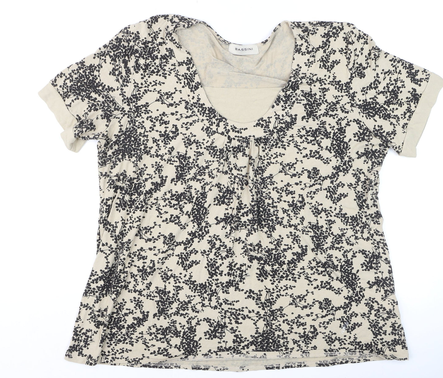 Bassini Womens Beige Floral Short Sleeve Viscose T-Shirt XL