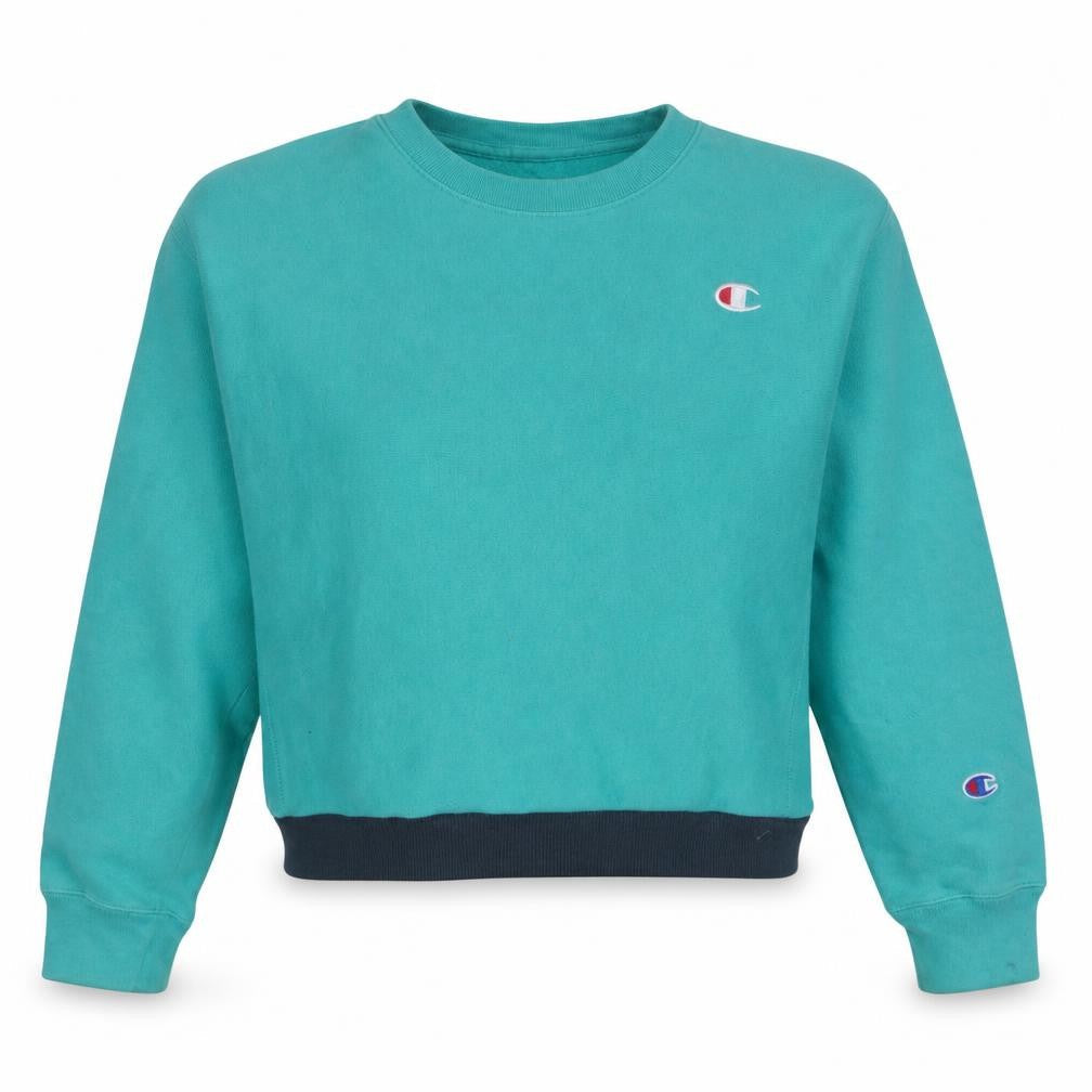 Champion Womens Teal Reverse Weave Sweatshirt Medium Crew Neck Cotton Blend