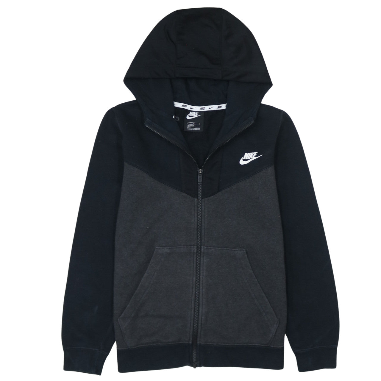 Nike Boys Black Full Zip Fleece Hoodie Size 158 Logo Sportswear
