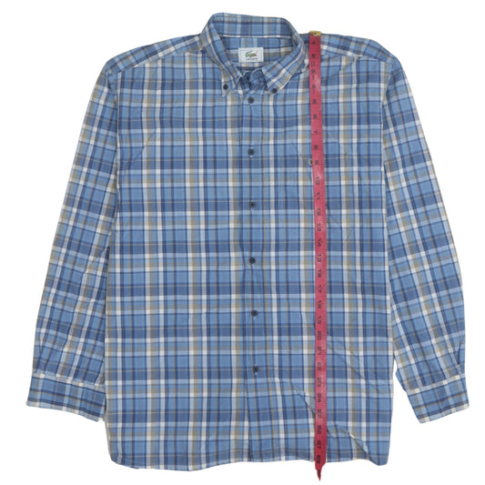 Lacoste Men's Blue Checked Button-Down Long Sleeve Cotton Shirt 16.5