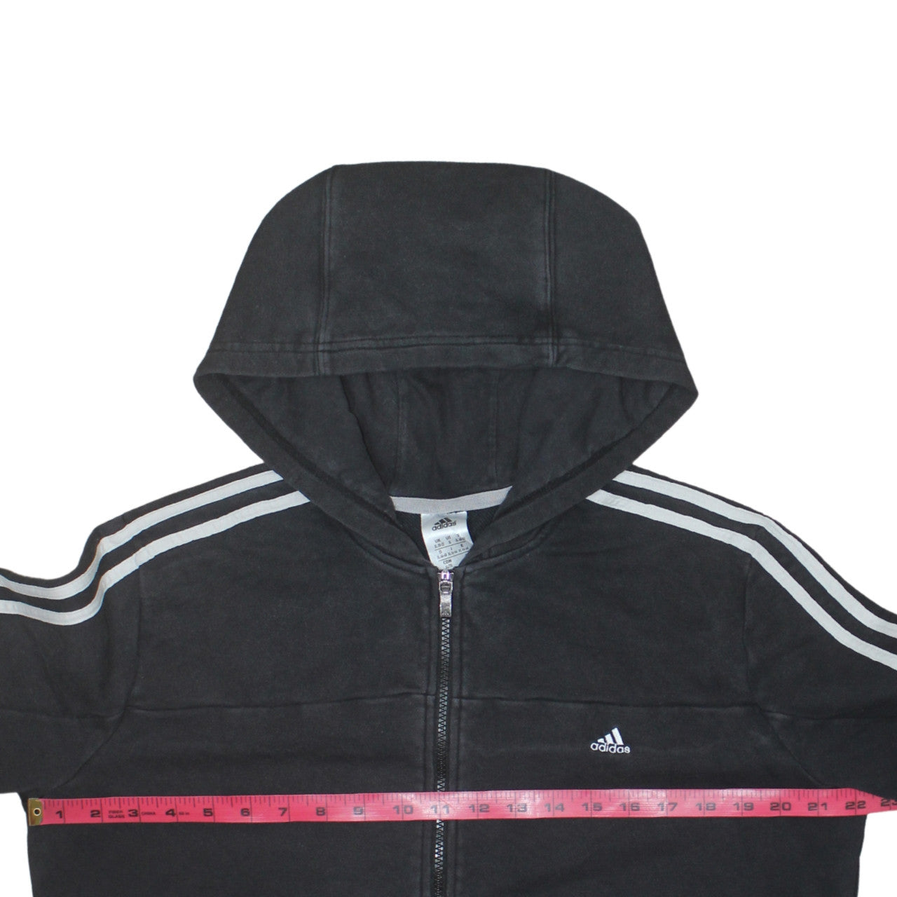 Adidas Women Black XL Full Zip Hoodie with Stripes
