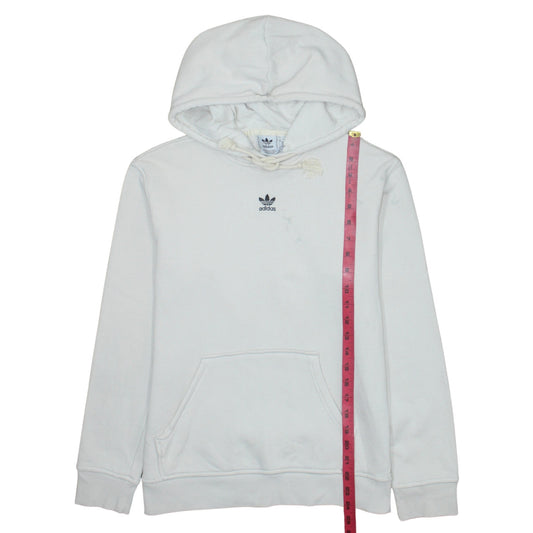 Adidas Womens White Pullover Hoodie UK 8-10 Cotton Logo Lined