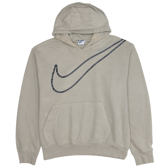 Nike Men Beige Pullover Hoodie M Logo Graphic Sportswear