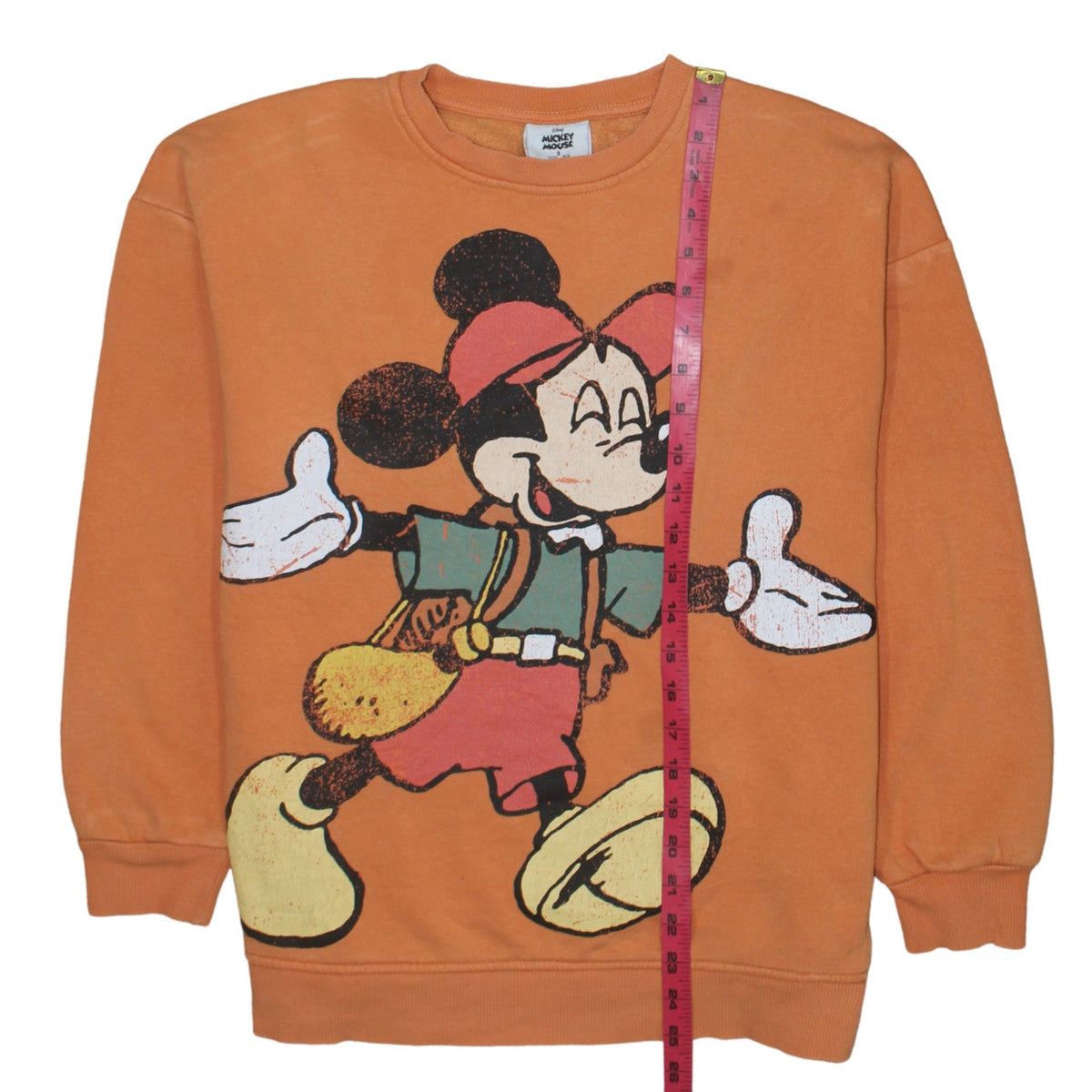 Disney Mickey Mouse Orange Sweatshirt Women S 10/12 Cotton Blend Crew Neck