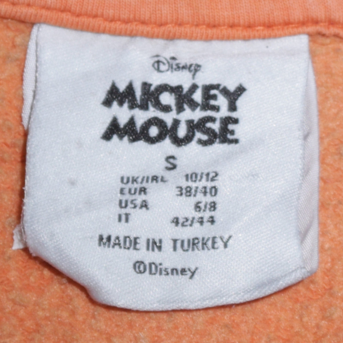 Disney Mickey Mouse Orange Sweatshirt Women S 10/12 Cotton Blend Crew Neck