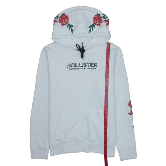 Hollister Women's White Embroidered Floral Pullover Hoodie Size S