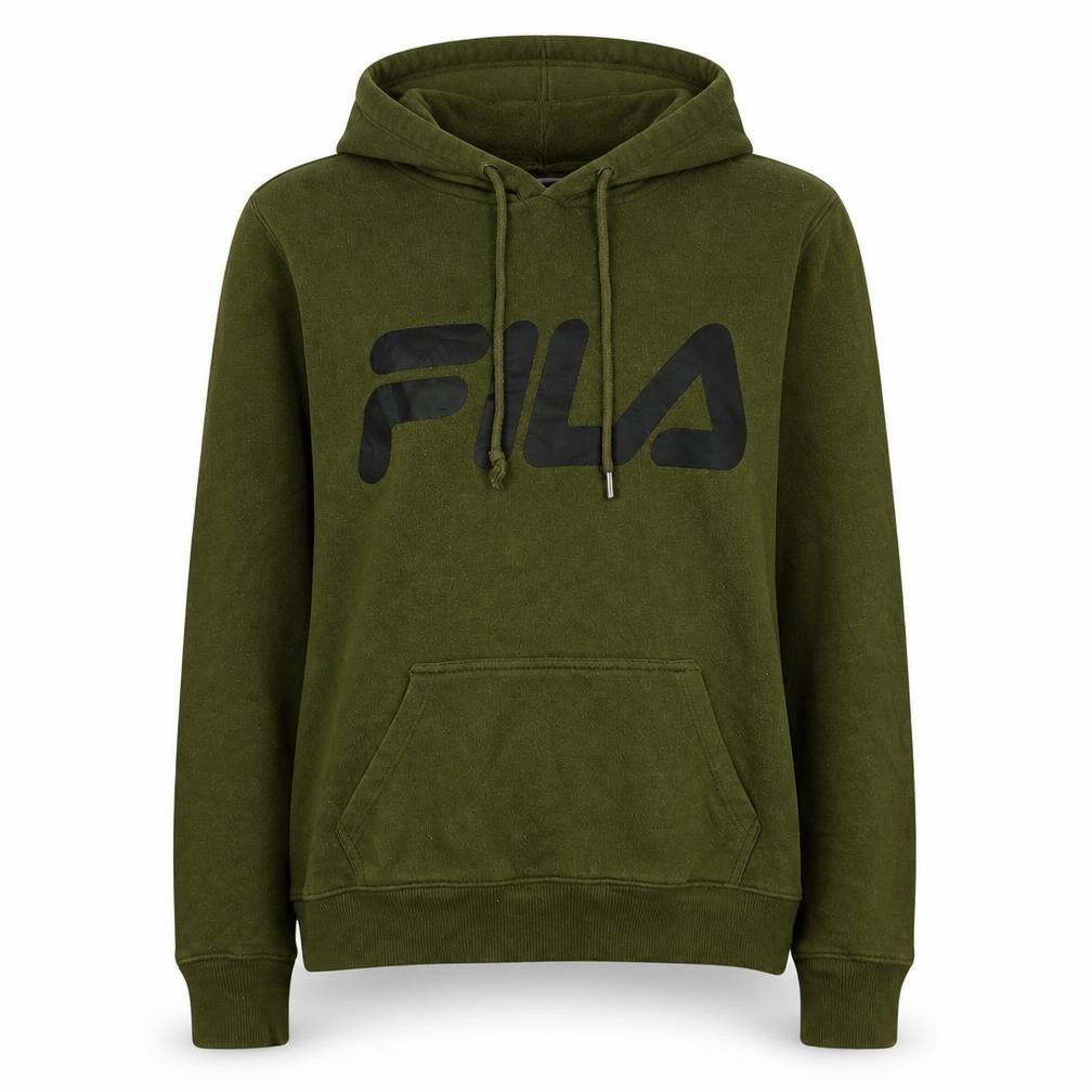 FILA Womens Green Pullover Hoodie Size L Logo Casual Sweatshirt