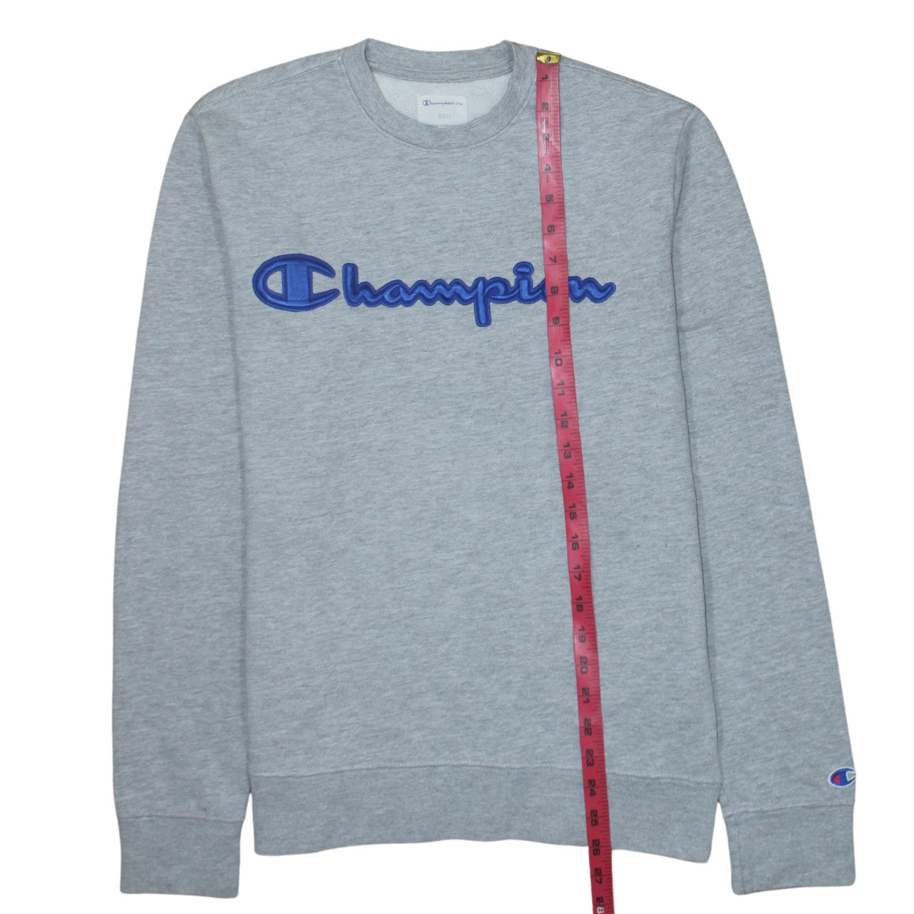 Champion Men's Grey Small Crew Neck Embroidered Logo Sweatshirt